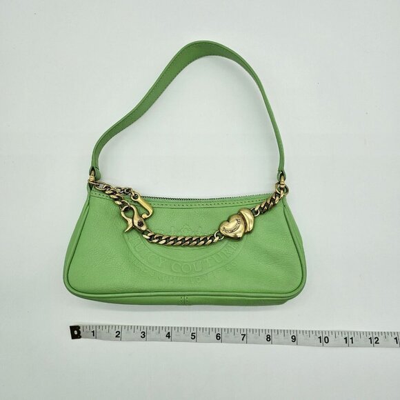 Vintage Y2K Juicy Couture Baguette Shoulder Bag Green Leather Mini Crown Charm - Picture 13 of 16